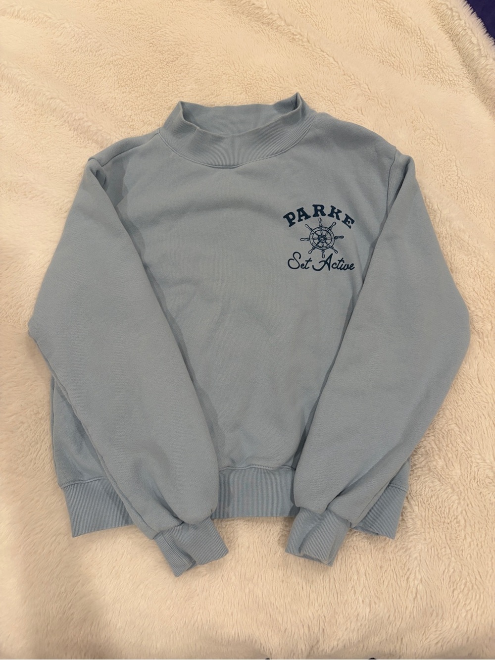 Parke X Set Active Light Blue Mock Neck Pullover Sweatshirt